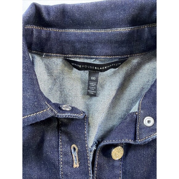 White House Black Market Denim Shirt Dress Size 00 Blue Long Sleeve Belted - Picture 5 of 9